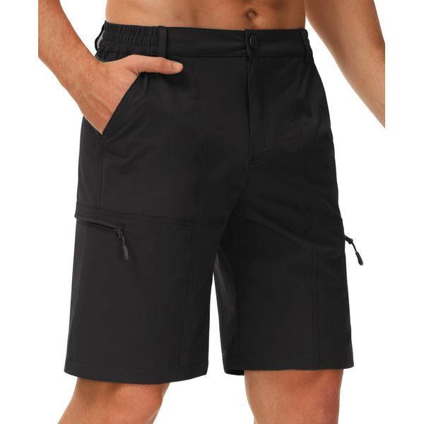 Libin Herren Wandershorts Leichte Schnelltrocknend Sommer Kurz Hose Stretch Trekking Outdoor Cargo Shorts Atmungsaktiv Reise Golf Tactical Shorts, Schwarz M