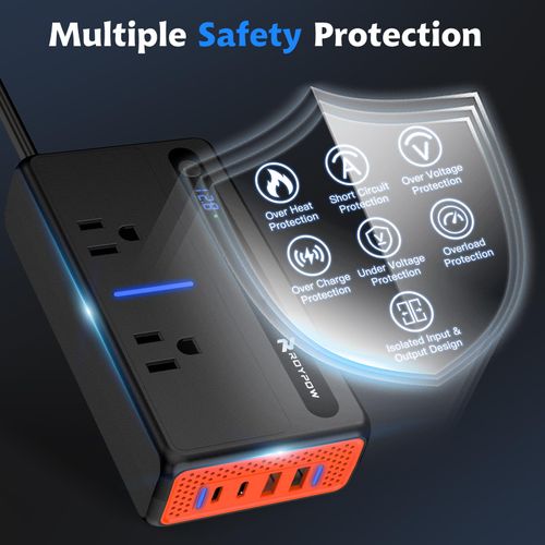 RoyPow 300W Car Power Inverter, DC 12V to 110V AC Car Inverter with Cigarette Lighter Port, Car Plug Adapter Outlet with 3.4A USB-A, QC3.0 24W, PD 30W, PD 36W, Dual AC Outlets, Car Charger Adapter