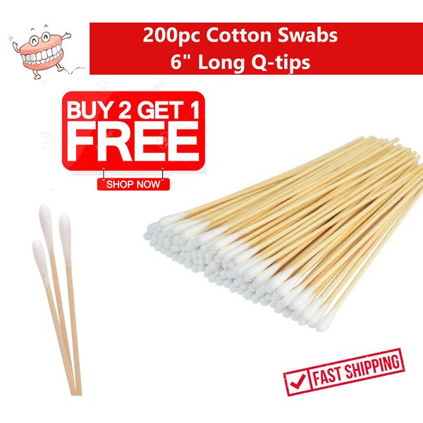 200pc Cotton Swabs Swab Q-tips 6" Long Wood Wooden Handle Cleaning Applicators