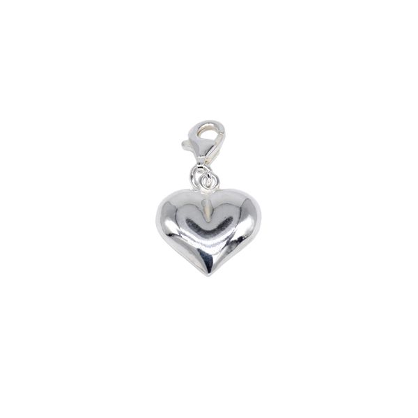 Kualitas Genuine 925 Sterling Silver Puffed Heart Charm with Claw Carabiner Fitting.