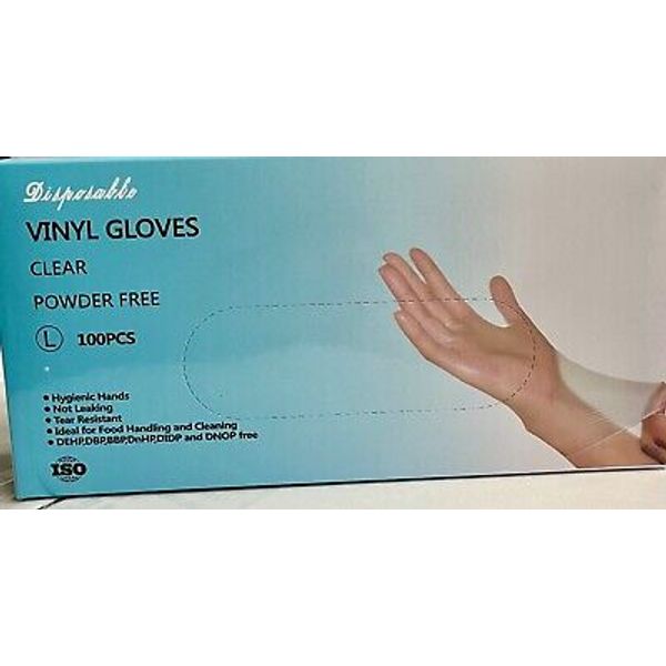 1000 L Clear Vinyl Gloves, Latex & Powder Free Food Safe Multi-Purpose