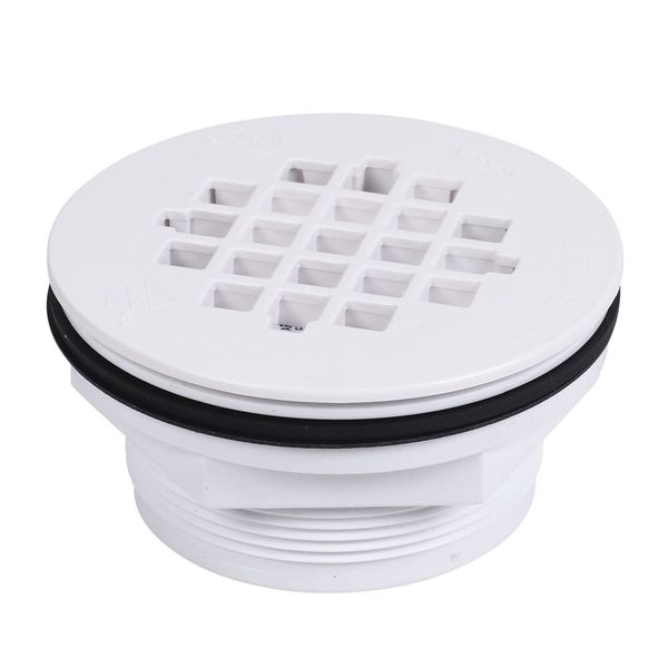 2" Caspers Plastic No Caulk Shower Drain with Wrench and White Shower Grid