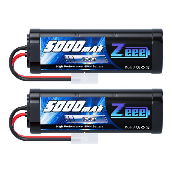 Zeee RC NiMH Akku 7,2V 5000mAh RC Auto RC LKW HPI Losi Kyosho Hobby für RC Cars Aeroplane Helicopter Boat (2 Packungen)