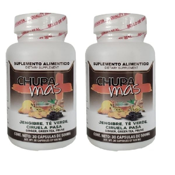 ChupaMas 60 Capsules Ginger, Green Tea, Prune, Artichoke, Tejocote Root. 500 mg Each. Capsulas ChupaMas by Lenico Comercializadora