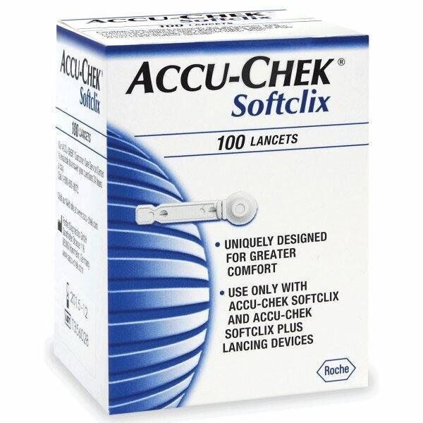 Accu Chek Softclix Lancet Device Blood Sugar Level Test Strip Thin Gauge 100ct