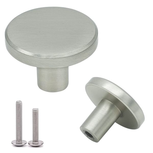 Vandicka 4 Pcs Silver Cabinet Door Knobs & Drawer Pulls – Small Round Knobs and Handles Brushed Nickel for Kitchen Cupboard Dresser Wardrobe, 28 * 20 mm