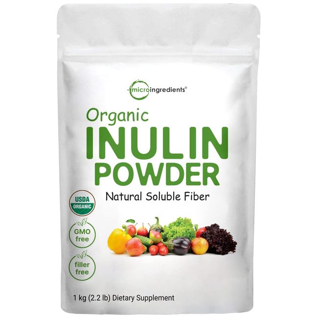 Organic Inulin FOS Powder (Jerusalem Artichoke), 2.2 Pounds (35 Ounce), Quick Water Soluble, Prebiotic Intestinal Support for Colon and Gut Health, Natural Fibers for Smoothie & Drinks, Vegan Friendly