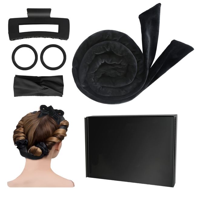 5er Set Heatless Lockenwickler Rutschfest Hitzeloses Lockenband locken ohne hitze Hair Curler no Heat Heatless Curls Band,Haarklammer & Scrunchies Geschenk für Mädchen und Frauen (Schwarz)