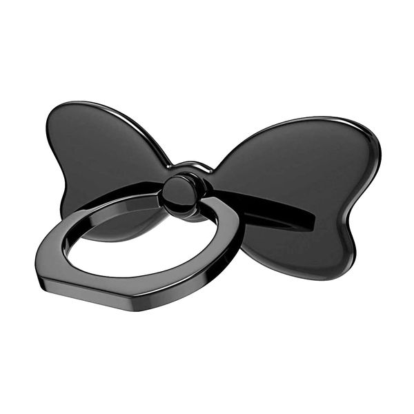 Cavdycidy Metal Butterfly Ring Holder for Cell Phone,Finger Ring Stability Holder Back Stand Car Mount Hook Kickstand Compatible with All Smartphone Cute Accessories(Black)