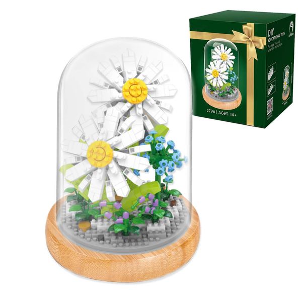 SYMIBRICK Flower Bouquet Building Set, 540PCS Mini Bricks Botanical Collection Building Blocks with Display Case, Artificial Plant Flowers Set for Adults, Birthday for Her (White Chrysanthemum)