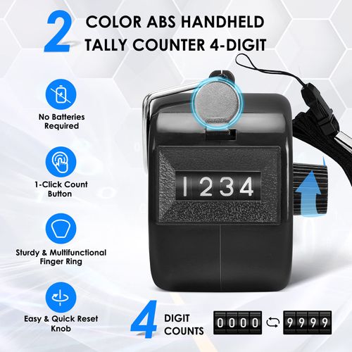 KTRIO Pack of 2 Colors Handheld Tally Counter 4-Digit Number Count Clicker Counter, Hand Mechanical Counters Clickers Pitch Counter for Coaching, Knitting, People, Lap, Fishing, Golf