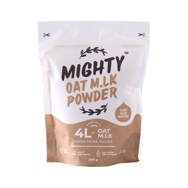 MIGHTY Oat Milk Powder, (375g Bag, Makes 4L of Oat M.lk), Vegan Coffee Creamer, Dairy Free, Lactose Free, Ideal for Camping, Travelling, Festivals