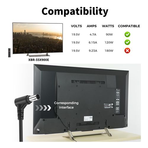 CASIMY 19.5V 180W Power Cord Compatible with Sony TV Bravia X900E XBR-55X900E XBR-49X900E KDL-55W800B KD-55SD8505BU KD-50SD8005 XBR-49X805E KD-55X8566D KD-55X8500D XBR-55X800E XBR49X900E Charger
