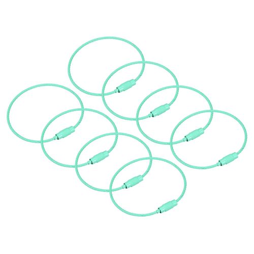uxcell 8Pack Cable Key Rings, 6-inch(155mm) Wire Keychain Twist Loops for Lanyards, Keychains, Luggage Tags, Mint Green