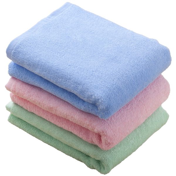 Kosugizen Bath Towels, 3 Colors, 19.7 x 39.4 inches (50 x 100 cm), Value Colors, Mini Size Bath Towels (Pink, Blue, Green), Pack of 3