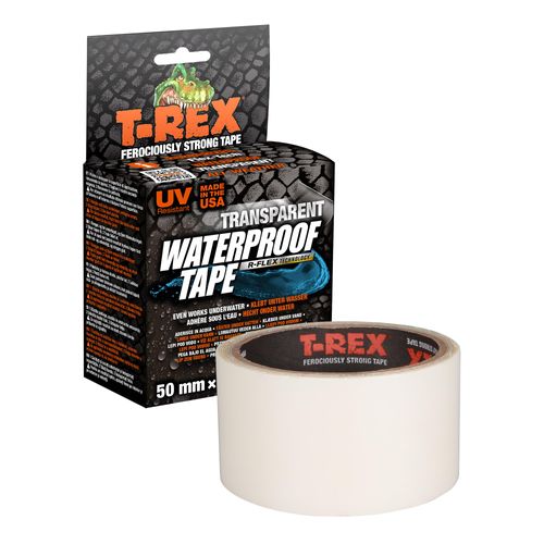 T-Rex Transparent Waterproof Tape - Transparent, Waterproof, Weatherproof Repair Tape for Repairing and Sealing Pools, Hoses and Tarpaulins - 50 mm x 1.5 m