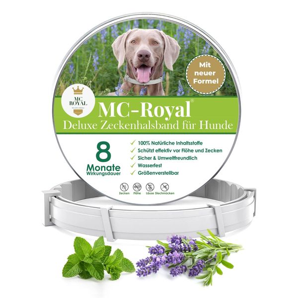 MC-Royal® Deluxe Zeckenhalsband für Hunde - 100% natürliche Inhaltsstoffe - bis zu 8 Monate zuverlässiger Zeckenschutz