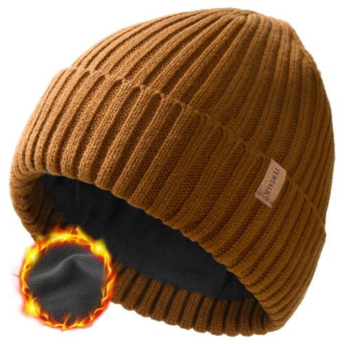 FURTALK Unisex Winter Beanie Chunky Knit Hat with Soft Fleece Lining Warm Winter Hat for Men and Women, brown