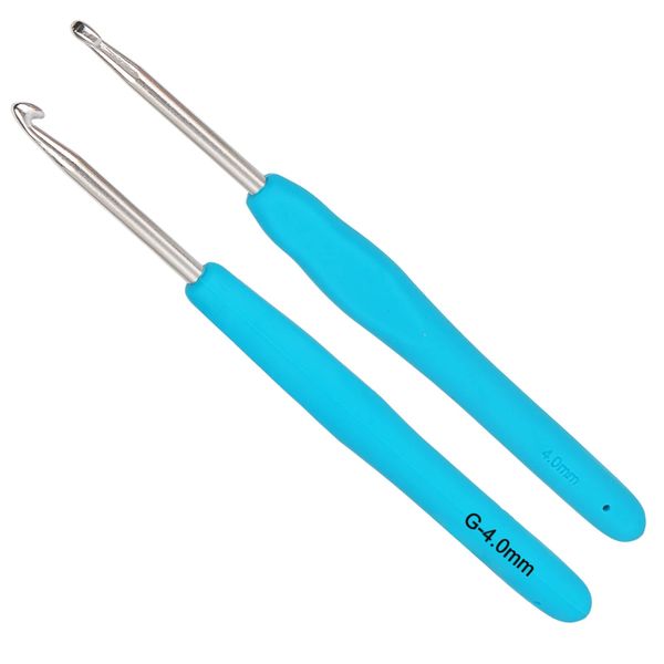 Coopay Crochet Hook 4.0mm 2 Pack, Solid Metal Crochet Hooks UK Size, Ergonomic Soft Handles Crochet Hooks for Arthritic Hands, Lightweight Crochet Hooks for Beginners and Professionals