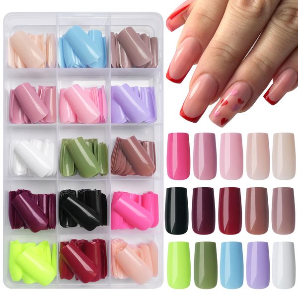 LoveOurHome 360pc Square Press on Nails Medium Fake Nails Full Cover Colored Square Nail Tips Glossy Long Tapered Square False Nails Press ons Acrylic Nail Artificial Fingernails for Women Girls