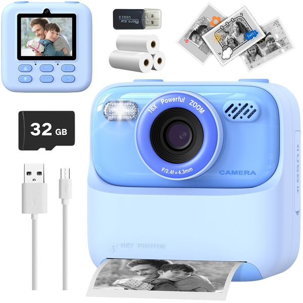 Mgaolo Kids Camera Instant Print Photo,Children Digital Camera Toys Gift with HD Video for Girls Boys 3-12 Age,Chritmas Birthday Festival Present for 3 4 5 6 7 8 9 Year Old Child (Blue)