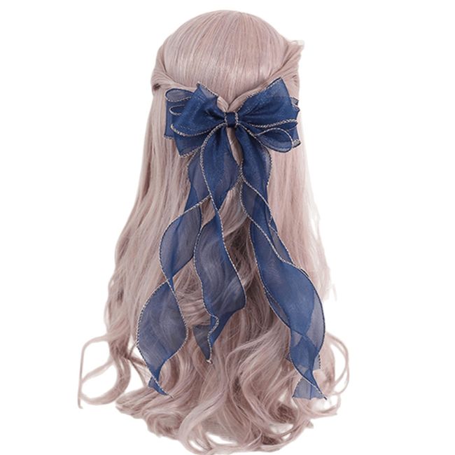 Kuroobaa Lolita Hair Accessory, Ribbon, Hairpin, Ruffle Ribbon, Stylish, Princesses, Cosplay (Blue)