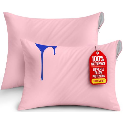 Utopia Bedding Waterproof Pillow Protectors Zippered Queen Size (2 Pack, Pink), Zippered Pillowcases, Bed Bug Proof Pillow Encasement Covers 20 x 28 Inches