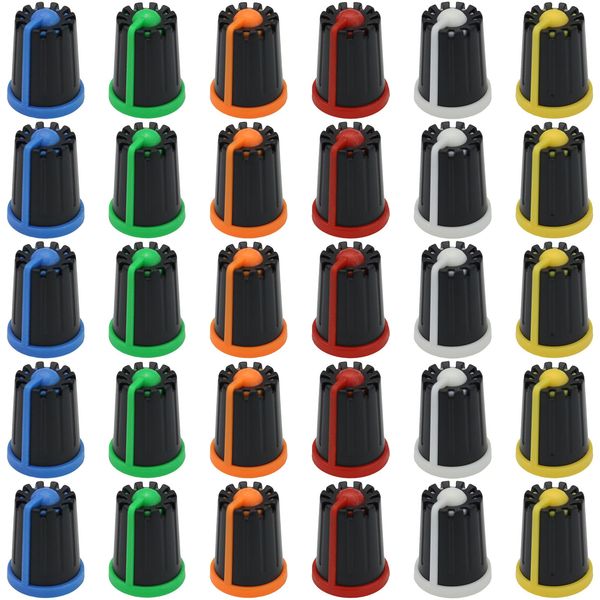 30 Pack Mixed Colour Black Body Rotary Control Knobs 6mm Splined Audio/Guitar/Mixer Knob