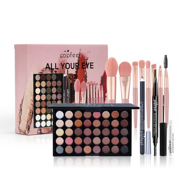 Professional Makeup Set, RoseFlower Premium Eyeshadow Palette Kit with Makeup Brush Set Eyebrow Pencil, Makeup Gift Box for Women/girls/Teenagers - B