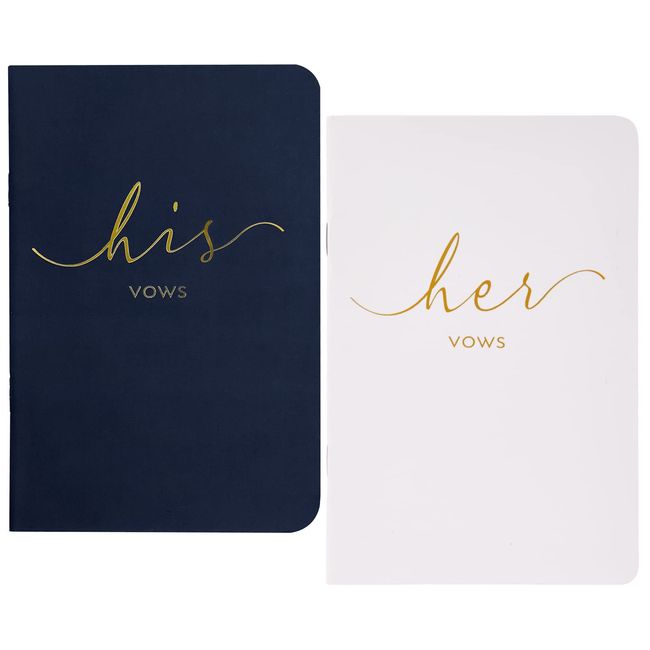 Urnseh Wedding Vow Books His And Hers, Officiant Book For Wedding Ceremony, Gold Foil Wedding Notebook Bride Groom Booklet For Wedding Gifts, 28 Pages, 5.9" X 3.9", Wedding Journal, Navy White