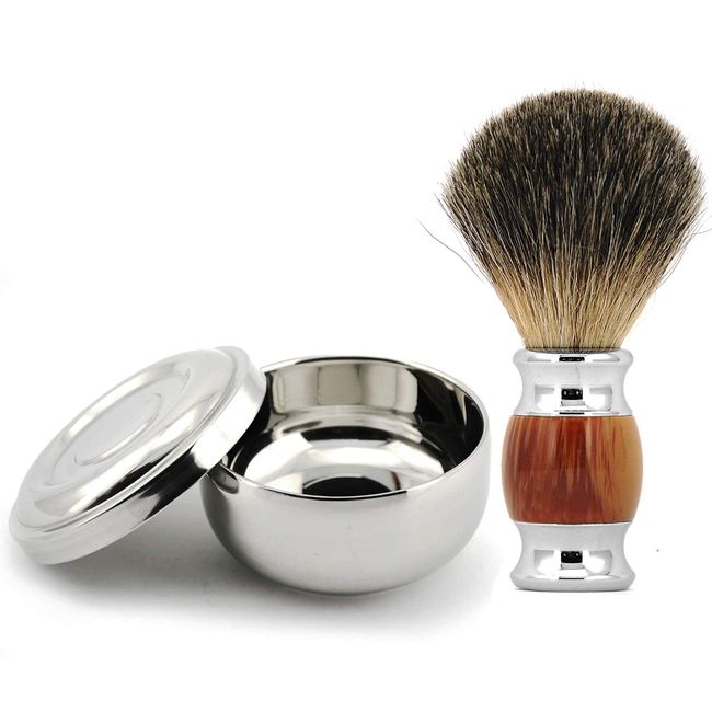 Grandslam Shaving Bowl and Brush Kit, Stainless Steel Shaving Bowl With Mirror and Lid, Wide Mouth, Shaving Kit For Men