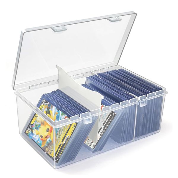 Toploader Storage Box,Trading Card Storage Box with Dividers Plastic Baseball Card Storage Box for 500+ Sports Cards 100+ Top Loaders BCW MTG Magic TCG Yugioh Playing Card Case Holder Organizer