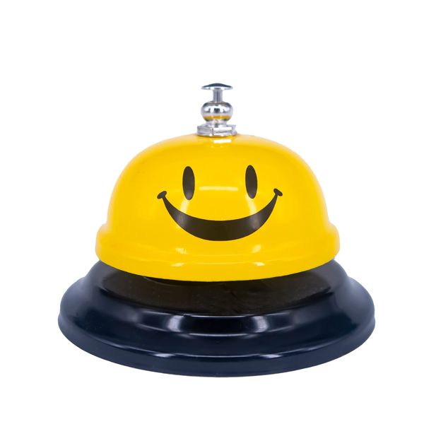 1 Pack Call Bell, Desk Service Bell, 3.35 Inch Diameter Metal Bell for Hotels, Schools, Pet Dog Training(Yellow, Smile)