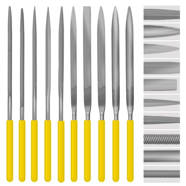 kapoua Needle File Set, 10 Pieces Hand Metal Files, Hardened Alloy Strength Steel Set Includes Flat, Round, Half-Round, Triangular, Square, Oval, Crossing, and Barrette File