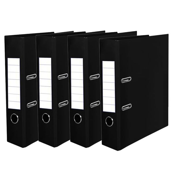 Black A4 Lever Arch File [PACK of 4] Document Organiser Folder 75mm Display Divider Metal Ring Finger Pull Stationery Office Document Storage File Office School