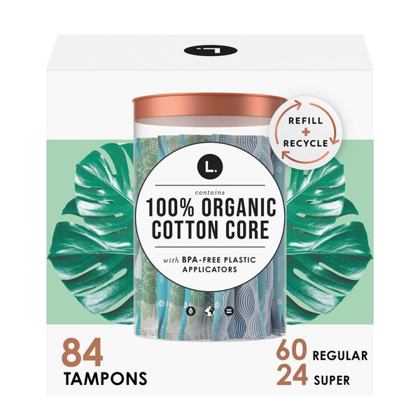 L. Organic Cotton Tampons Multipack - Regular + Super 42 Count x 2 Packs (84 Count Total) (Packaging May Vary)