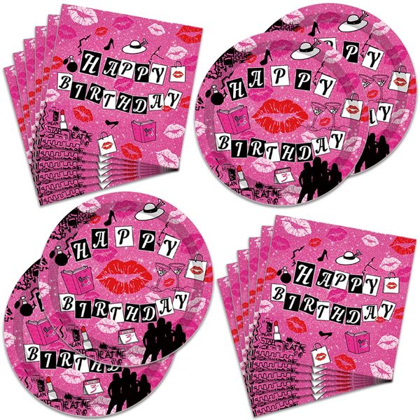 ZWNLANGY 40Pcs Mean Girls Birthday Party Supplies Party Disposable Cutlery, Plates, Tissues for 20 Guests | Ideal for Birthday, Wedding, Baby Shower (Mean Girls), aaa