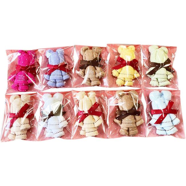 Hagiwara Towel Non-Twisted Towel Bear Gift Towel Handkerchief Cute Wrapping Bag Assortment, Chocolat Bear, 10 Piece, Petite Gift, Syokora-bear-10p