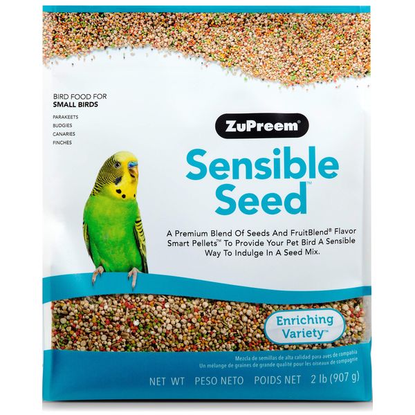 ZuPreem Sensible Seed Bird Food for Small Birds, 2 lb - Premium Blend of Seeds and FruitBlend Pellets for Parakeets, Budgies, Parrotlets, Canaries, Finches