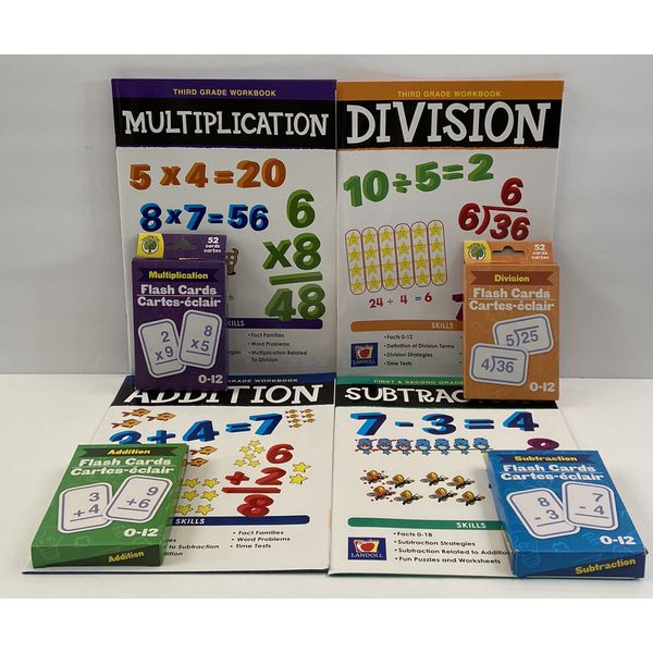 8pc Second 2nd & Third 3rd Grade Math Workbooks + Flash Cards Homeschool