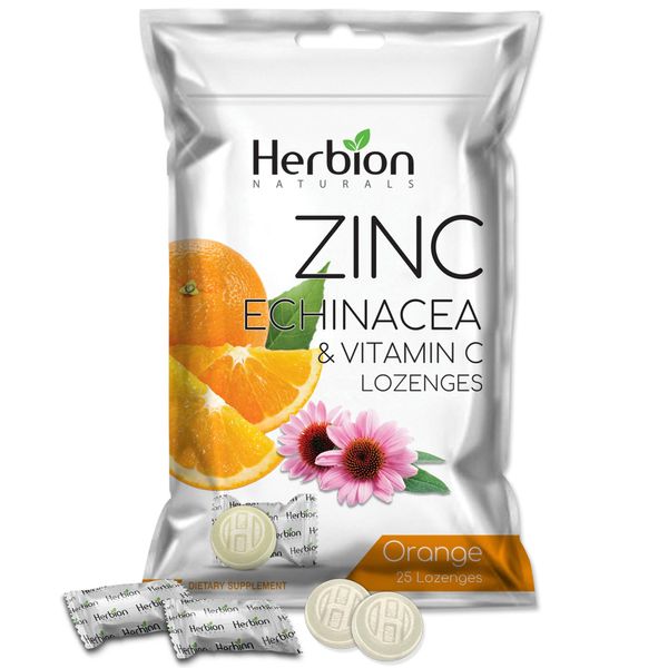 Herbion Naturals Zinc, Echinacea & Vitamin C Lozenges with Natural Orange Flavor - 25 CT – Dietary Supplement – Supports Immune System – Promotes Overall Good Health for Adults and Children 5+