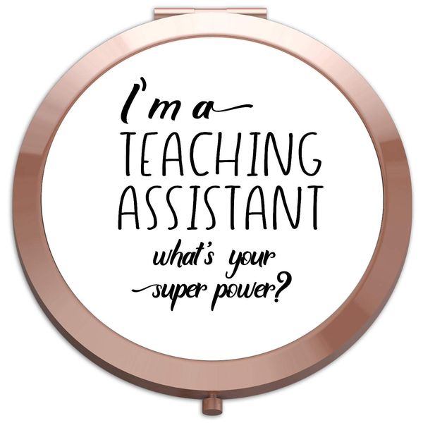I’m A Teaching Assistant Personalised What’s Your Superpower – Teacher Appreciation Gift folding compact pocket mirror - rose gold round circle shape