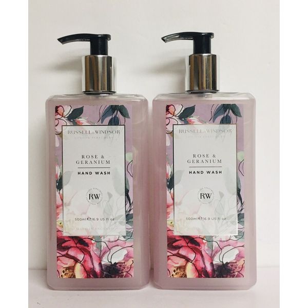 2 Bottles Rose & Geranium Moisturizing Hand Wash From England 16.9 fl oz Each