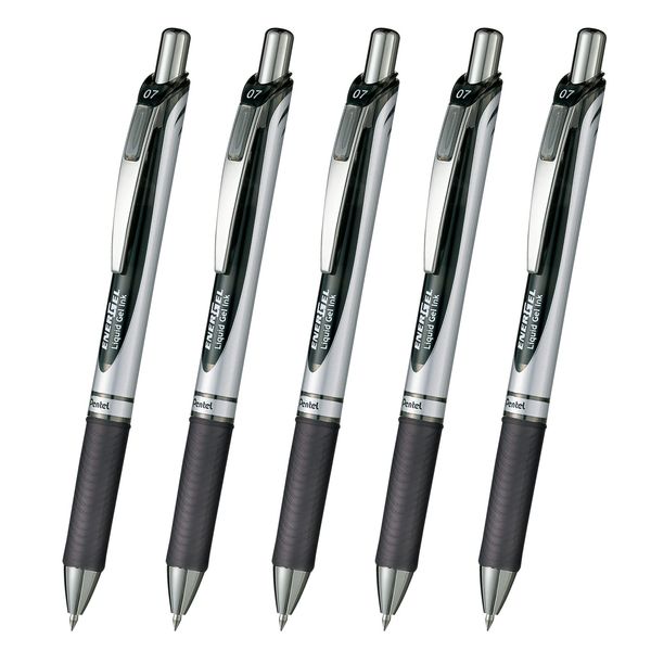 Pentel XBL77-A Retractable EnerGel Ink Ballpoint Pen, Black, Set of 5, 0.03 inches (0.7 mm)