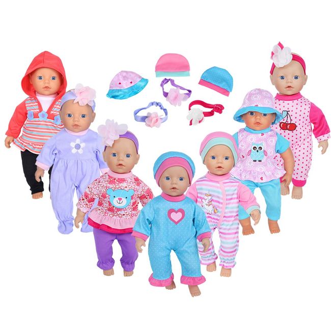 ebuddy 7sets Doll Playtime Outfits Clothes Hat Headband for 10 Inch Baby Dolls 12 Inch Alive Baby Dolls New Born Baby Dolls
