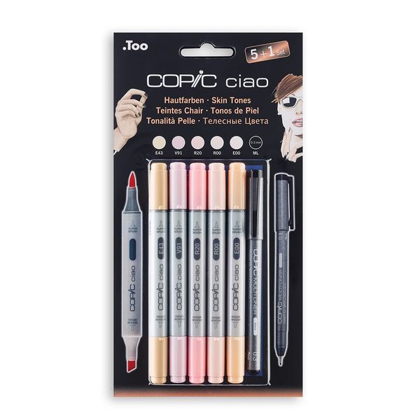 Copic Ciao Coloured Marker Pen - 5+1 Set Portrait 1, For Art & Crafts, Colouring, Graphics, Highlighter, Design, Anime, Professional & Beginners, Art Supplies & Colouring Books