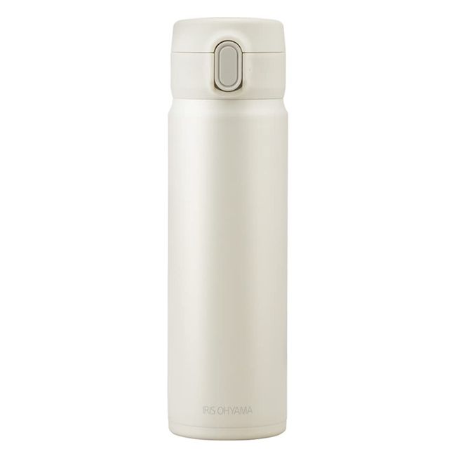 Iris Ohyama SM-O500 Water Bottle, 16.9 fl oz (500 ml), Stainless Steel, One-Touch, One-Hand, Unlocked, Super Drinking Mouth, Easy Clean Design, Vacuum Insulated, Holds 6 Hours, Pale White