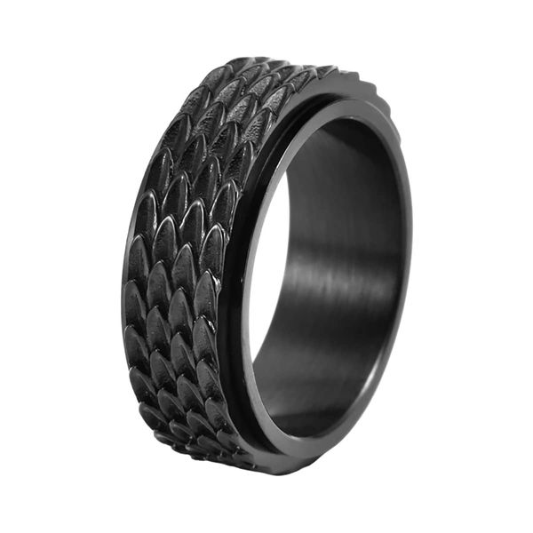 Nanafast Dragon Scale Anxiety Ring for Men Cool Stainless Steel Snake Dragon Scales Spinner Rings Fidget Ring Mens Ring Gift-Black-9