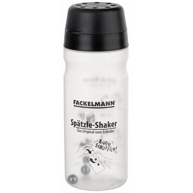 Fackelmann 42111 Spätzle-Mix-Shaker, Teigflasche für selbstgemachten Spätzleteig (Farbe: Schwarz/Transparent), Menge: 1 Stück