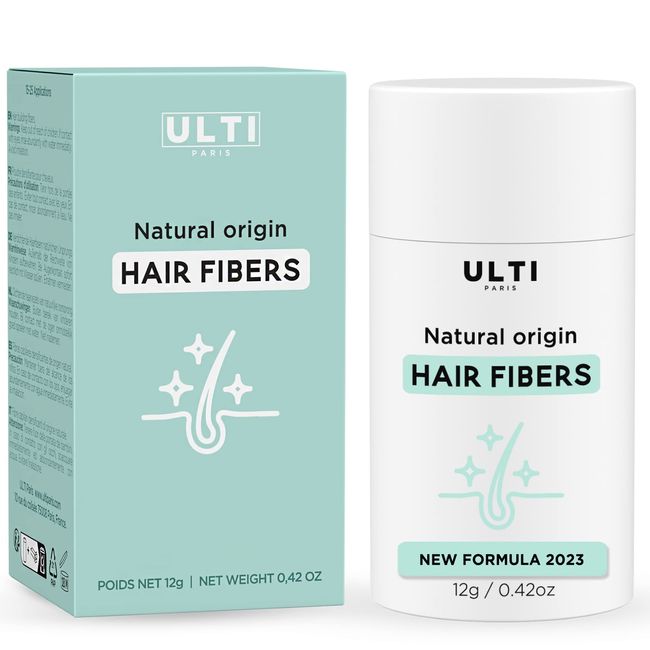 Ulti Paris hair fibres for thinning Hair - 12g - Natural & Made in France - Hair Powder - Conceals Hair Loss in 20 Sec - Hair Thickening for Fine Hair - Women & Men (12g, Light brown)